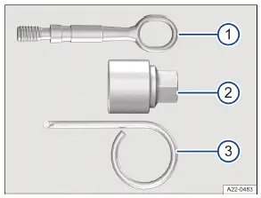 Volkswagen ID.3 Abb. 1 Bestandteile des Bordwerkzeugs (Prinzipdarstellung).