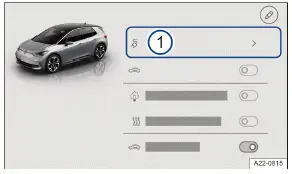 Volkswagen ID.3 Abb. 1 Infotainment-System: Ausstiegsmenü mit Funktionsfläche für das Ladeverfahren (Prinzipdarstellung).