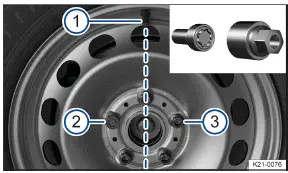 Volkswagen ID.3 Abb. 2 Korrekte Position der Anti-Diebstahl-Radschraube