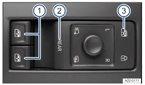 Volkswagen ID.3 Abb. 1 In der Fahrertür: Tasten für die vorderen und hinteren Fensterheber