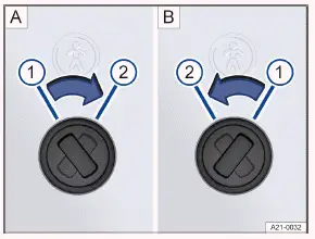 Volkswagen ID.3 Abb. 1 Kindersicherung: (A) hintere linke Tür, (B) hintere rechte Tür.