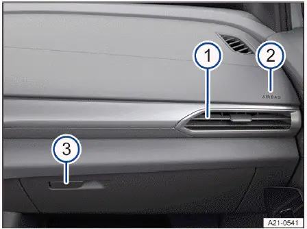 Volkswagen ID.4 passenger side dashboard overview air vents glove compartment and airbag location