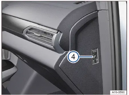 Volkswagen ID.4 passenger airbag deactivation key switch inside dashboard when door open