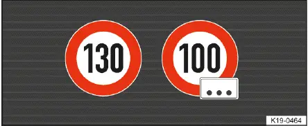 Volkswagen ID.4 traffic sign recognition display showing speed limit and additional condition sign