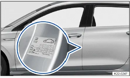 Volkswagen ID.4 Position Reifendruckschild Fahrertür oder Ladeklappe