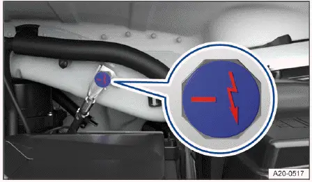 Volkswagen ID.4 Massepunkt im Frontraum Position für schwarzes Starthilfekabel