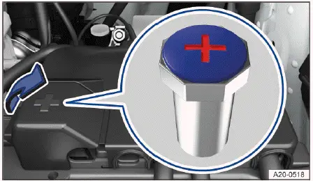 Volkswagen ID.4 Pluspol Starthilfe unter Abdeckung im Frontraum